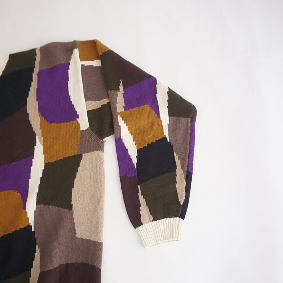 VTG Bachrach Colorblock Cotton Sweater Retro Eclectic Grandpa Statement Knit XL - Picture 4 of 9